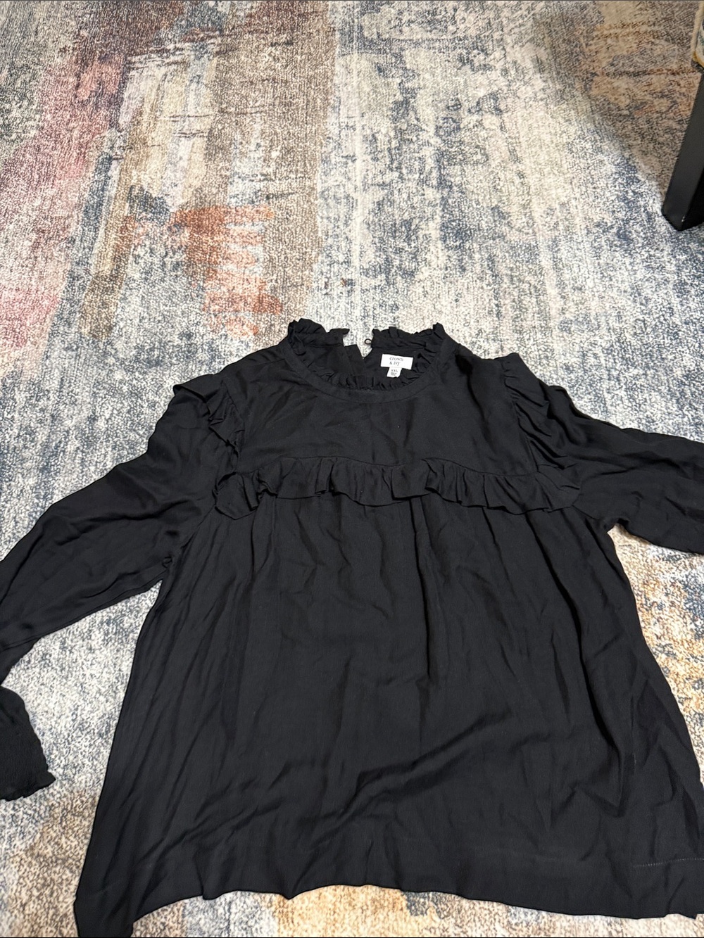 Crown Black Ruffle Long Sleeve Blouse